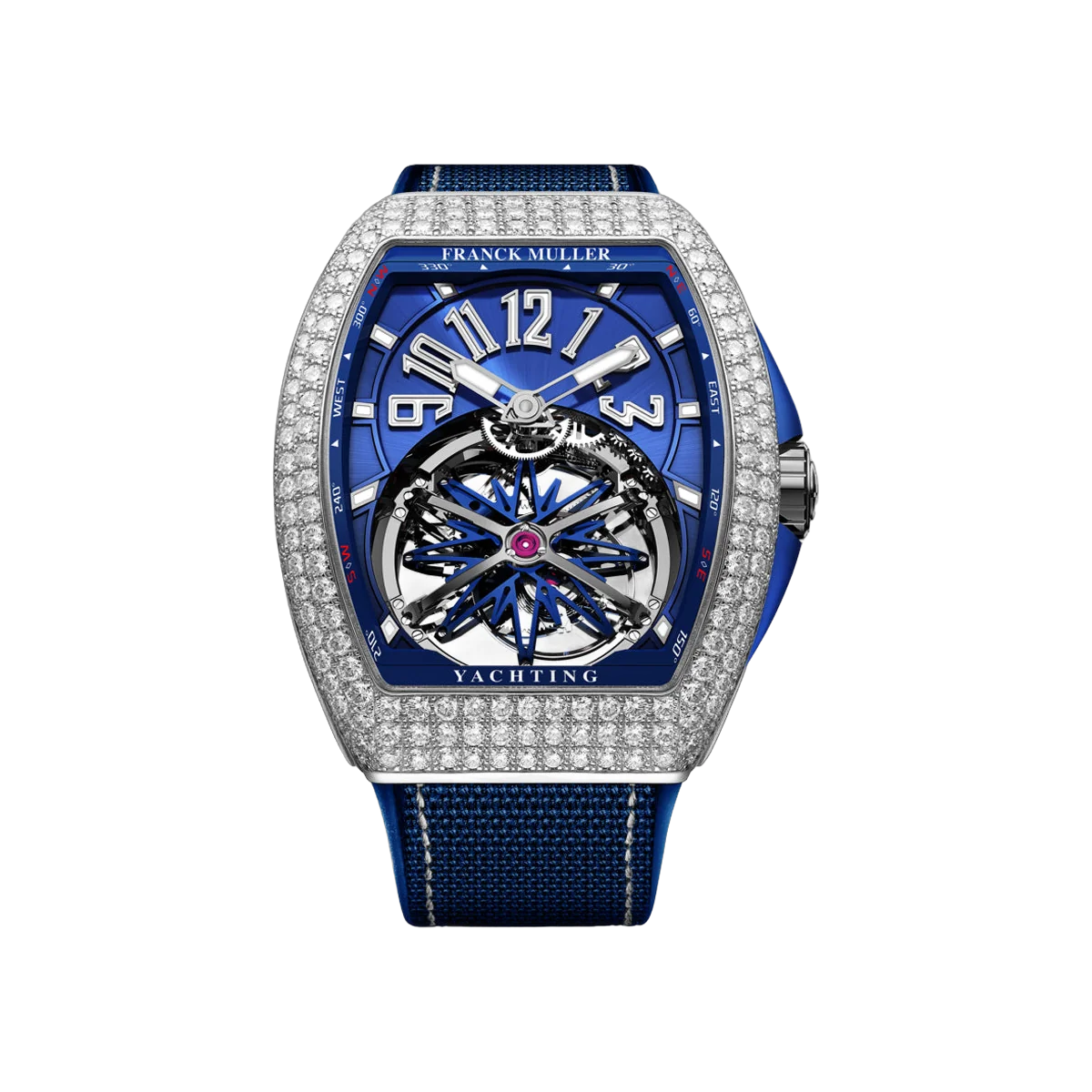 Franck Muller Vanguard Gravity V 45 T GR CS D WG BL WG YACHT Stainless Steel Pave Diamond-set Bezel 45mm Blue Dial Men's Watch