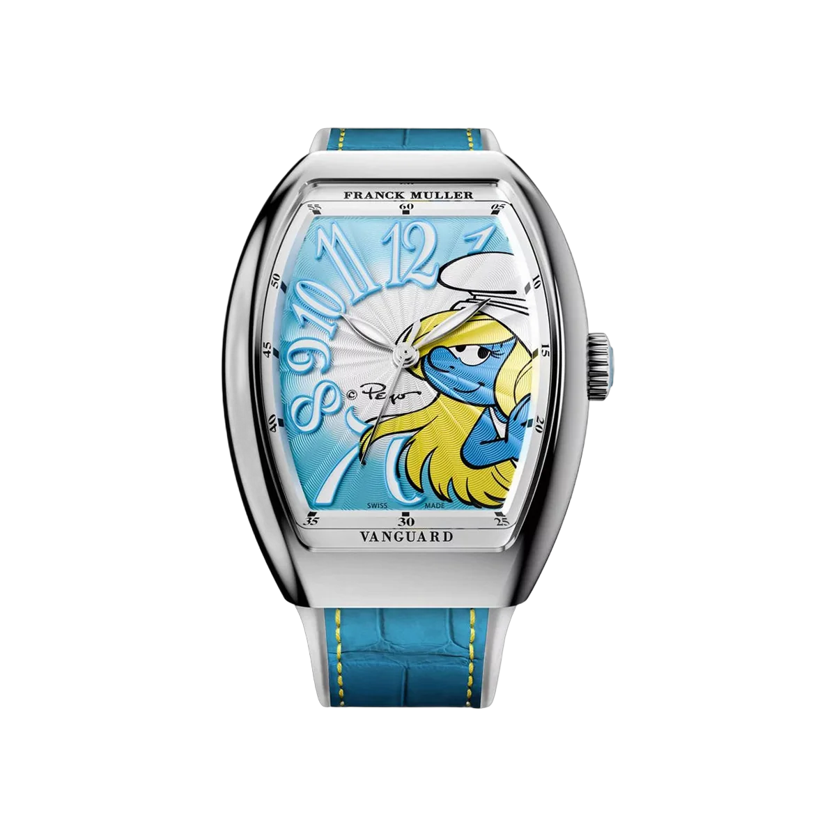 Franck Muller Vanguard V 32 SC AT FO AC BL Smurfette Limited Edition Stainless Steel 32mm Artisctic Blue Dial Ladies Watch