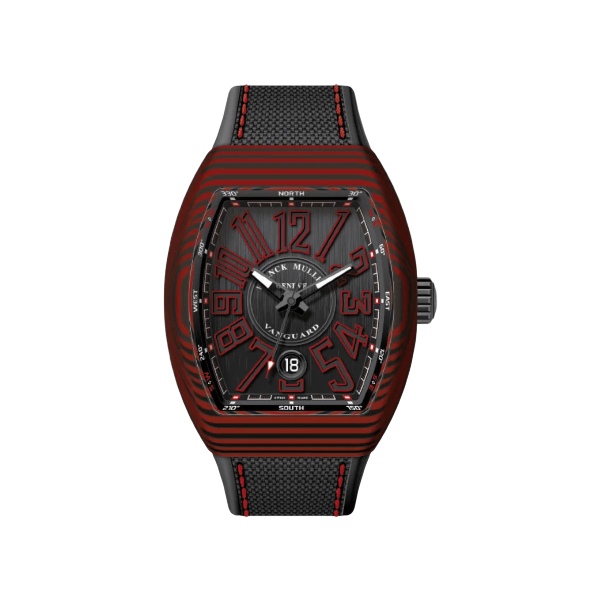 Franck Muller Vanguard V 45 SC DT CARRG NG Automatic Carbon Red Outline Numerals 45mm Black Dial Mens Watch