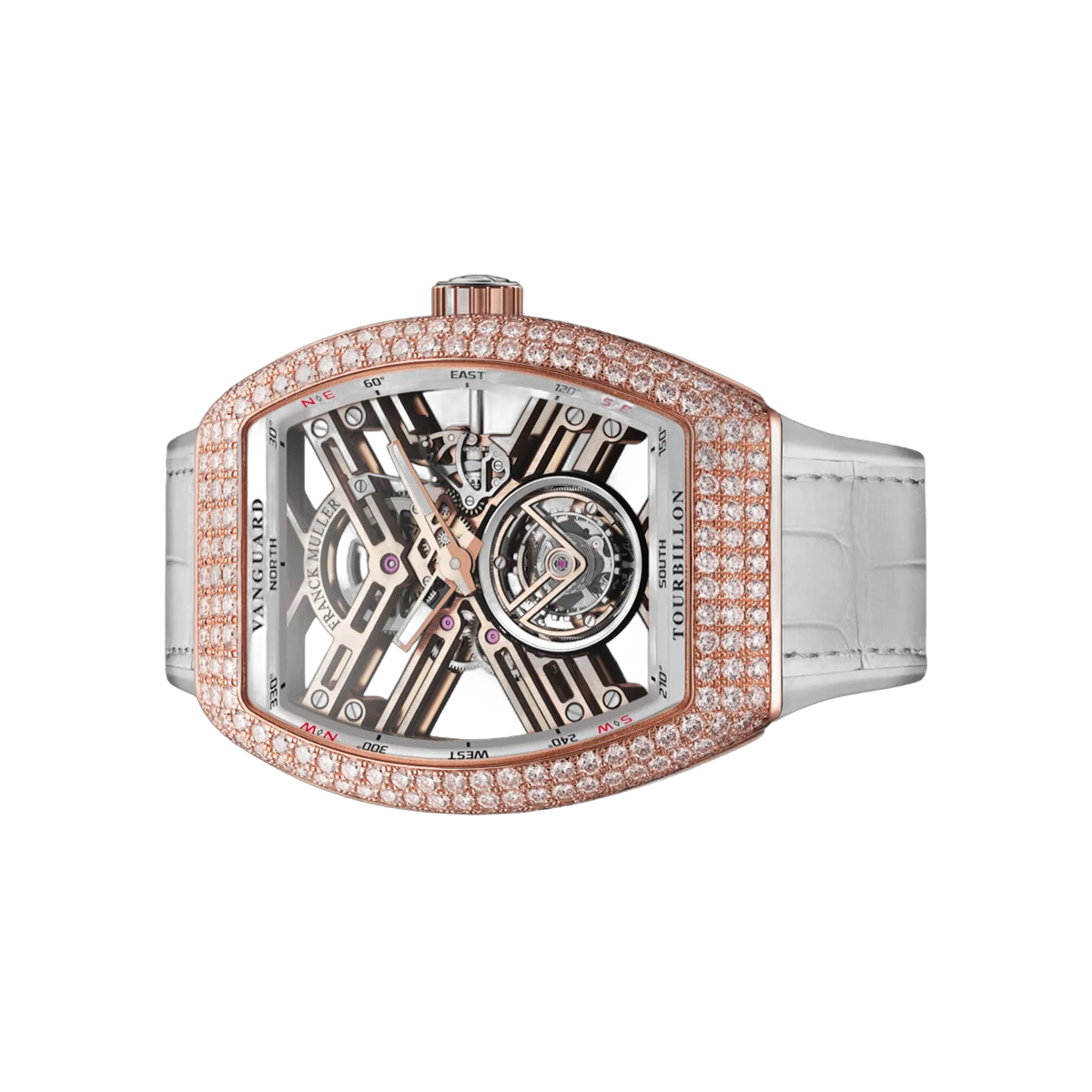 Franck Muller Vanguard V 45 T SQT D MVT D 5N BC5N Tourbillon Rose Gold Diamonds Bezel 45mm Skeleton Dial Men's Watch – additional product photo 2