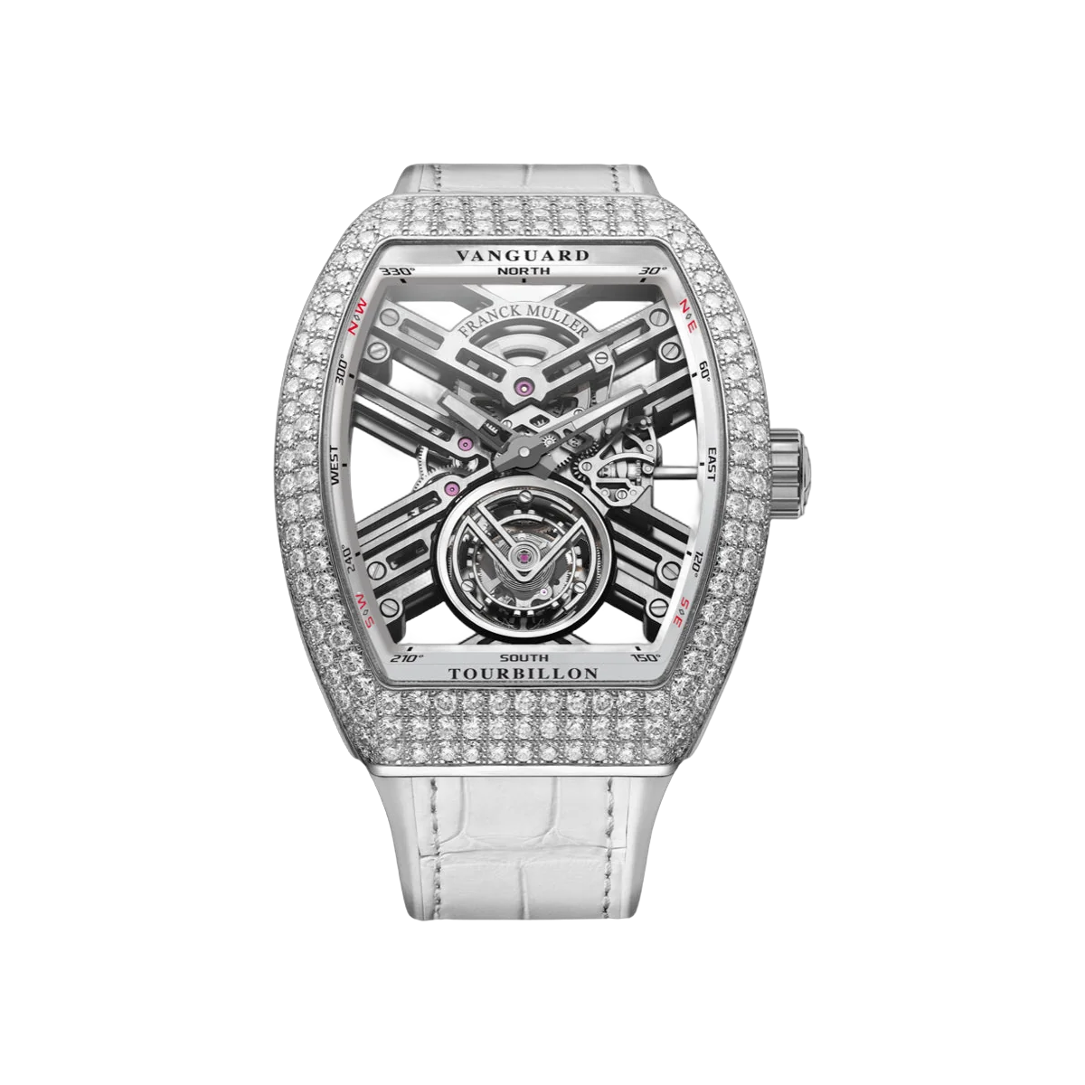 Franck Muller Vanguard V 45 T SQT D OG BC WG Tourbillon White Gold Diamond Bezel 45mm Skeleton Dial Men's Watch