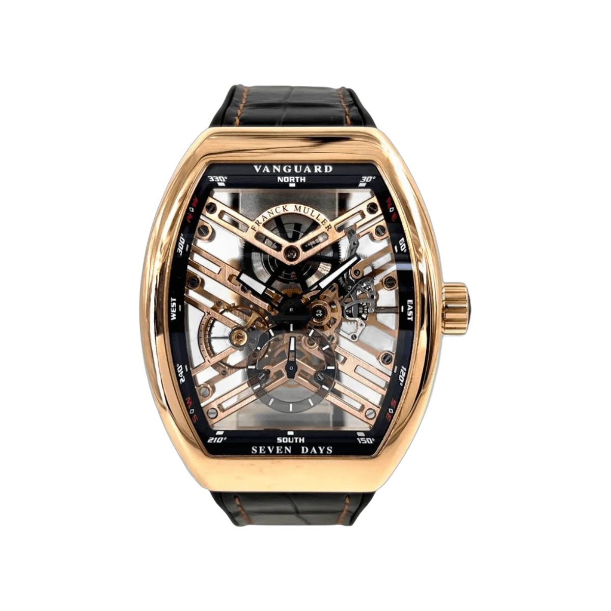 Franck Muller Vanguard V45 S6 SQT 5N BR NR Seven Days Skeleton 44Mm Titanium Black Rubber Straps Men's Watch