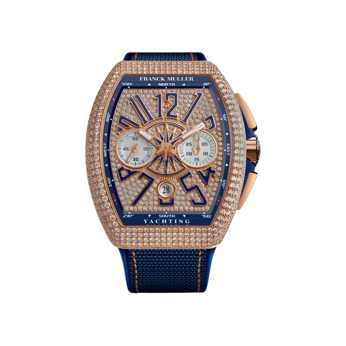 Franck Muller Vanguard Yachting V 45 CC DT YACHT D CD 5N BL 5N Rose Gold Diamonds Bezel & Dial 45mm Men's Watch