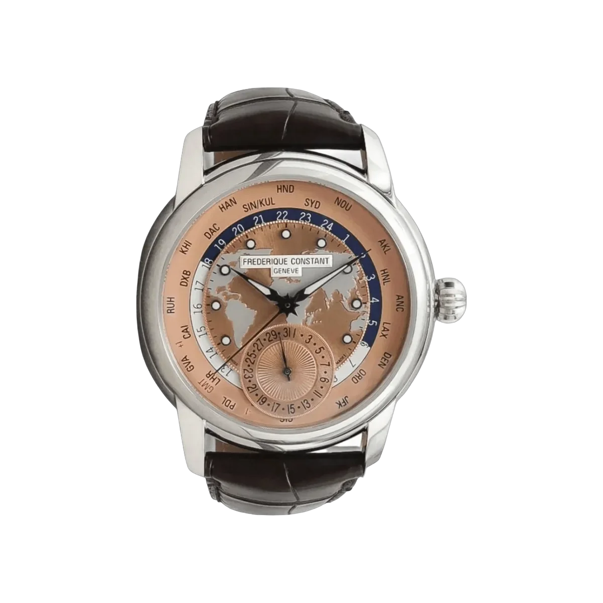Frederique Constant Classic Manufacture FC-718SAL4H6 Worldtimer 42mm Stainless Steel Salmon Dial Unisex Watch