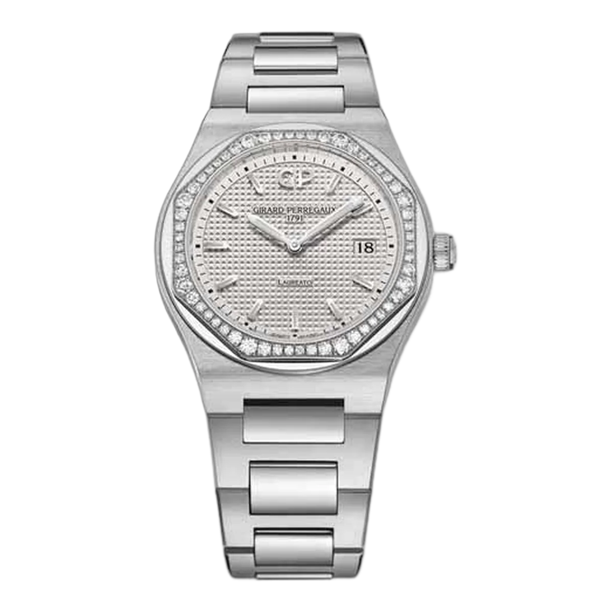 Girard Perregaux Laureato 80189D11A131-11A Silver Dial Diamond Bezel 34Mm Stainless Steel Ladies Watch 80189D11A131-11A