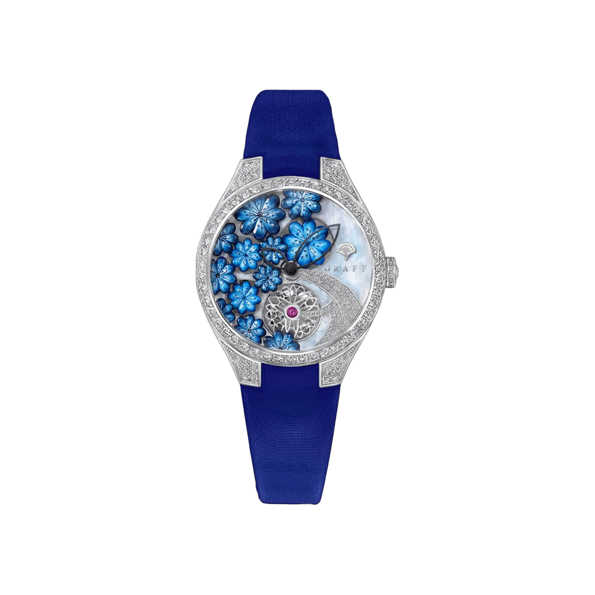 Graff MasterGraff Technical Floral MGFA37WGSLDMPA White Gold 37mm Mop Blue Dial Ladies Watch