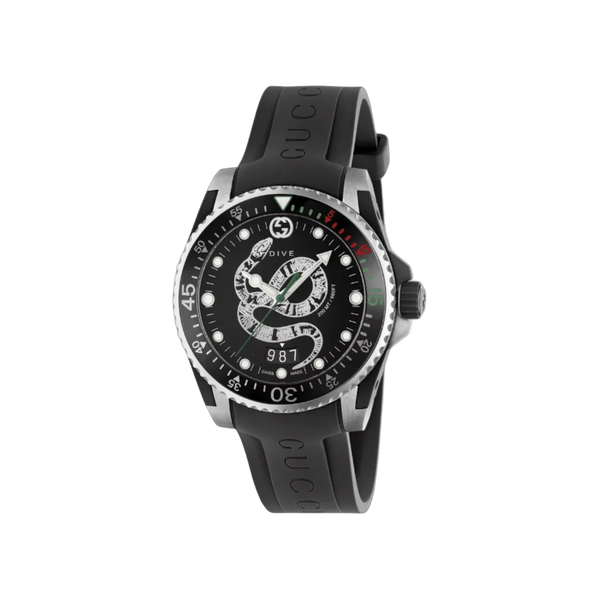 Gucci Dive Quartz Snake YA136323 40mm Black Dial Men's Watch