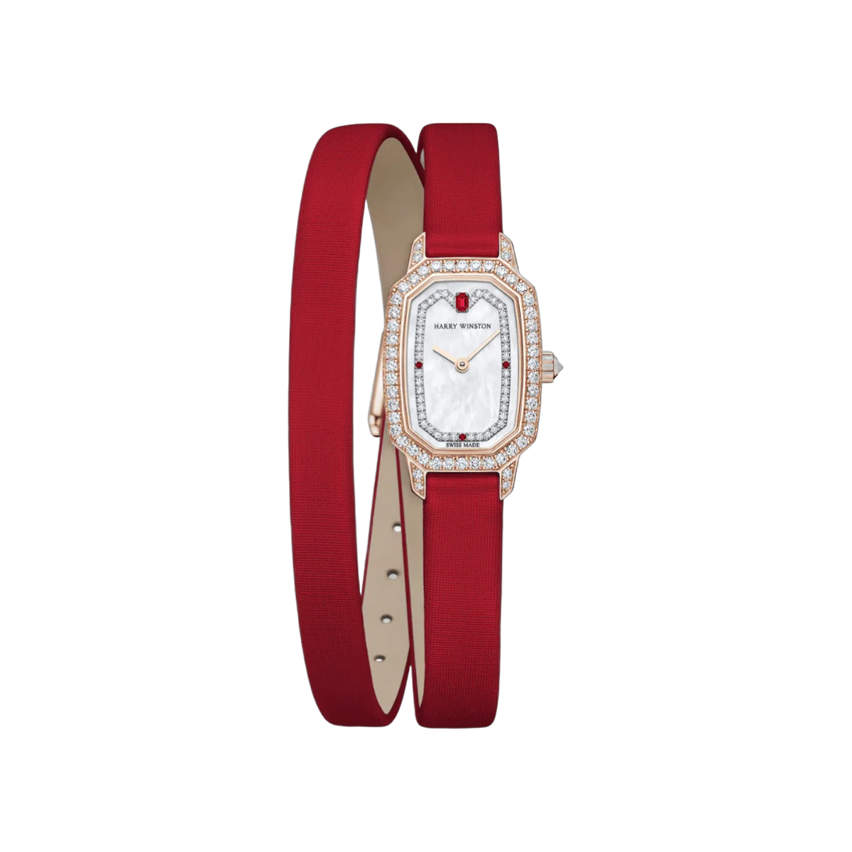 Harry Winston Emerald EMEQHM18RR009 Satin Bracelet 24mm MOP Dial Womens Watch