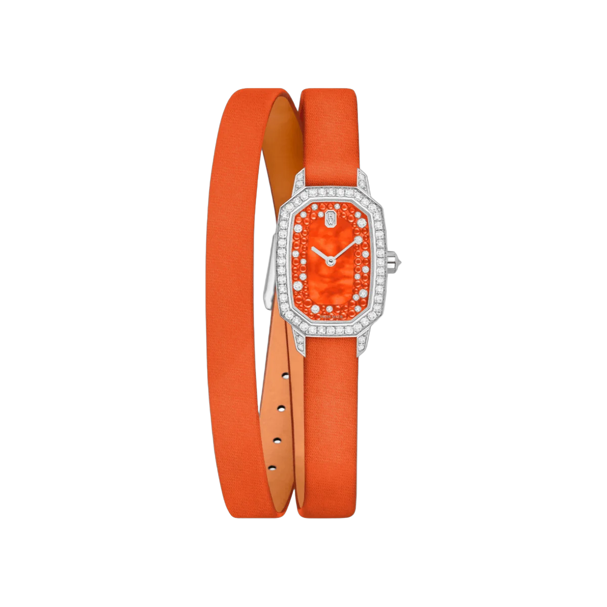 Harry Winston Emerald EMEQHM18WW015 Quartz 24mm Orange MOP Dial Womens Watch
