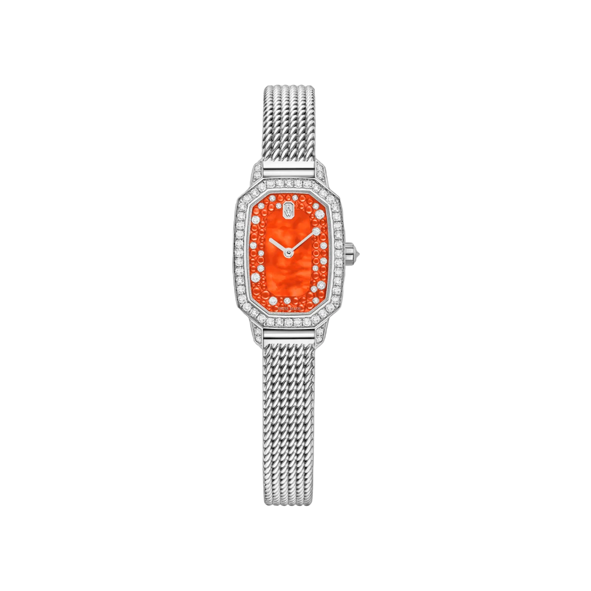Harry Winston Emerald EMEQHM18WW021 18K White Gold Quartz 24mm MOP Orange Diamond Dial Womens Watch