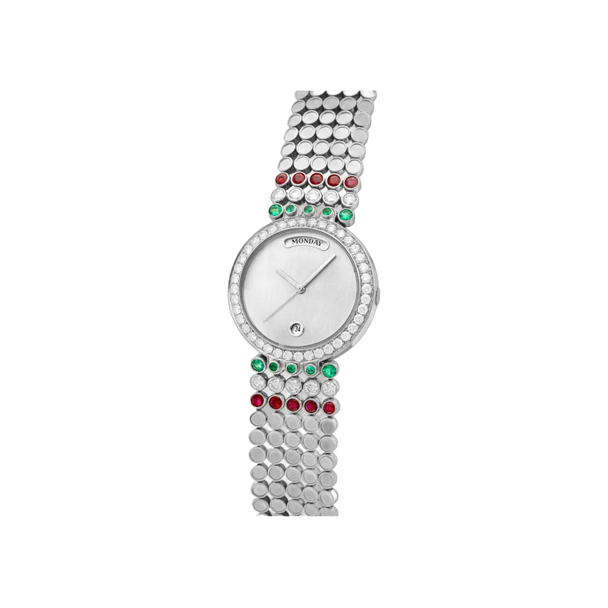 Harry Winston N01030224 Platinum Diamond, Emerald, and Ruby-set Bracelet 37.5mm Silvered Dial Ladies Watch – additional product photo 2