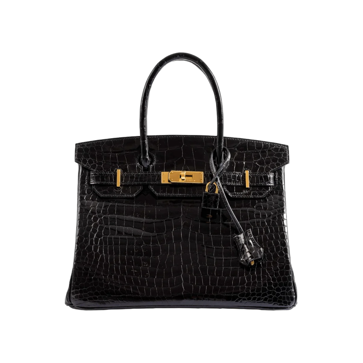 Hermes Birkin 30 Black Shiny Porosus Crocodile Gold HW Handbag