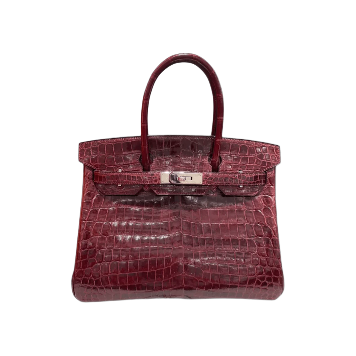 Hermes Birkin 30 Bordeaux Shiny Croco Gold Hardware Handbag