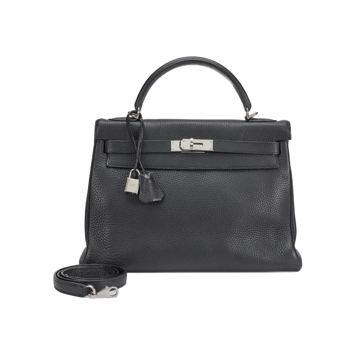 Hermes Kelly 32 Black Clemence Leather Palladium Hardware Hand Bag