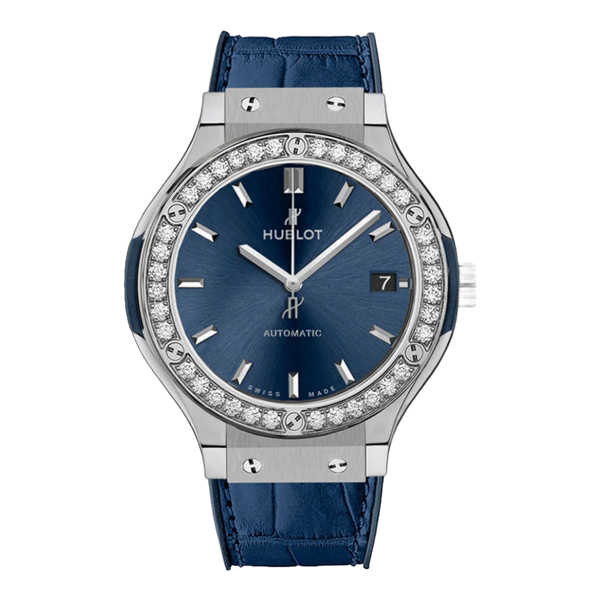 Hublot Classic Fusion 565.NX.7170.RX.1204 Automatic Blue Titanium Diamonds 38mm Ladies Watch