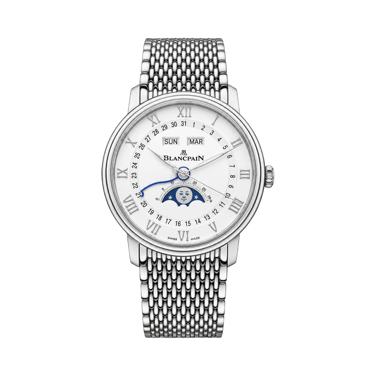 Blancpain Villeret Complete Calendar Moonphase Steel Bracelet 40MM White Roman Dial 6654-1127-MMB