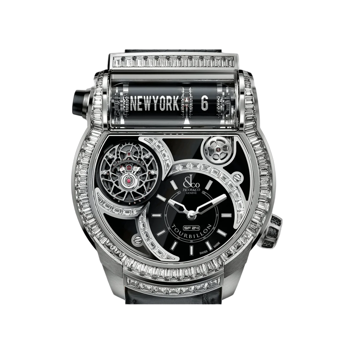 Jacob & Co. Epic SF24 Tourbillon Baguette ES802.30.BD.BD.A White Gold 2 Timezone 45mm Black Dial Mens Watch – additional product photo 3