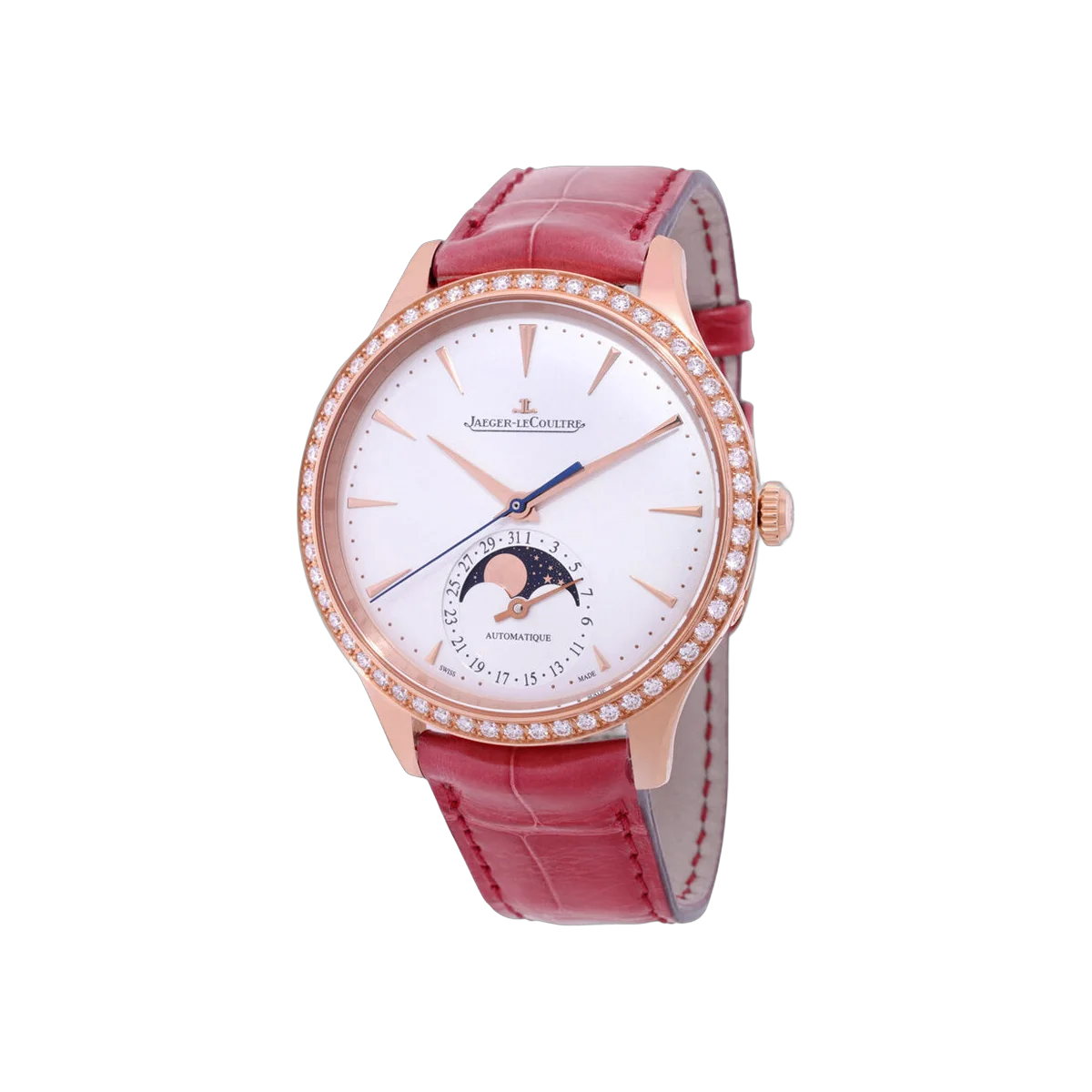 Jaeger - LeCoultre Master Ultra Thin Moon Q124250J Rose Gold Diamond Bezel 36mm Silver Dial Ladies Watch
