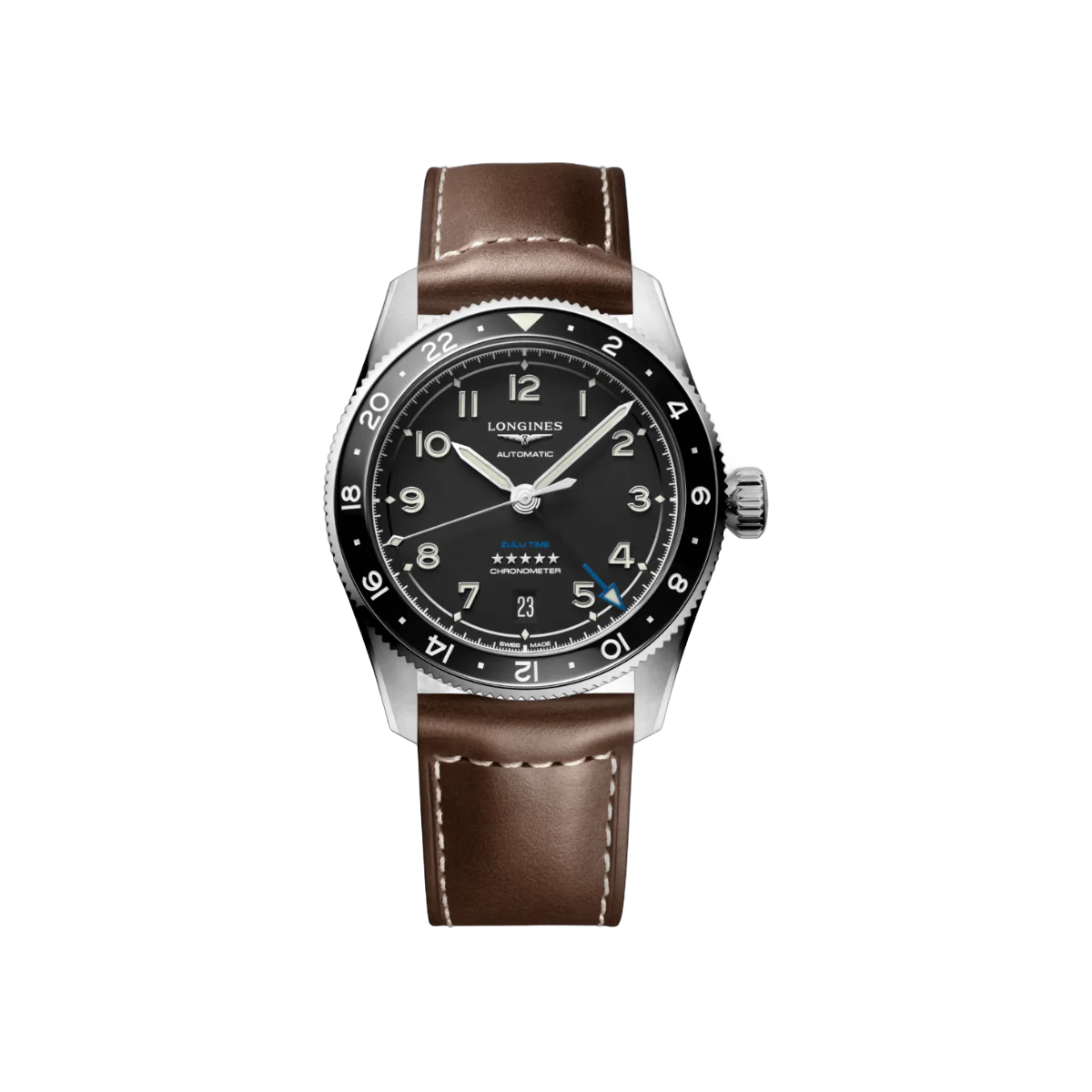 Longines Spirit Zulu Time L38024532 Automatic Stainless steel 39mm Black Dial Mens Watch