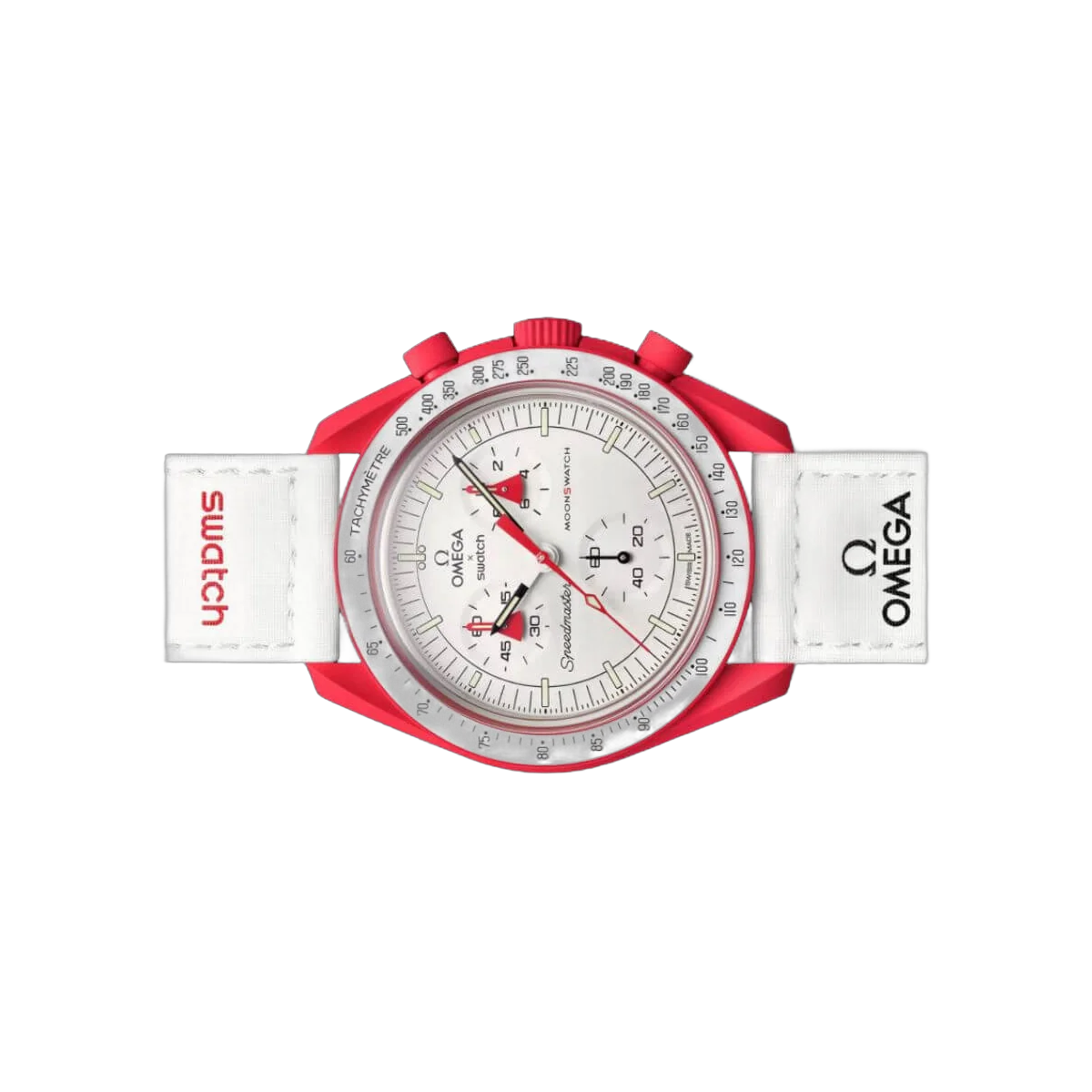 Omega X Swatch Mission To Mars So33R100 Moonswatch Red Bioceramic 42Mm White Straps Unisex Watch – additional product photo 5