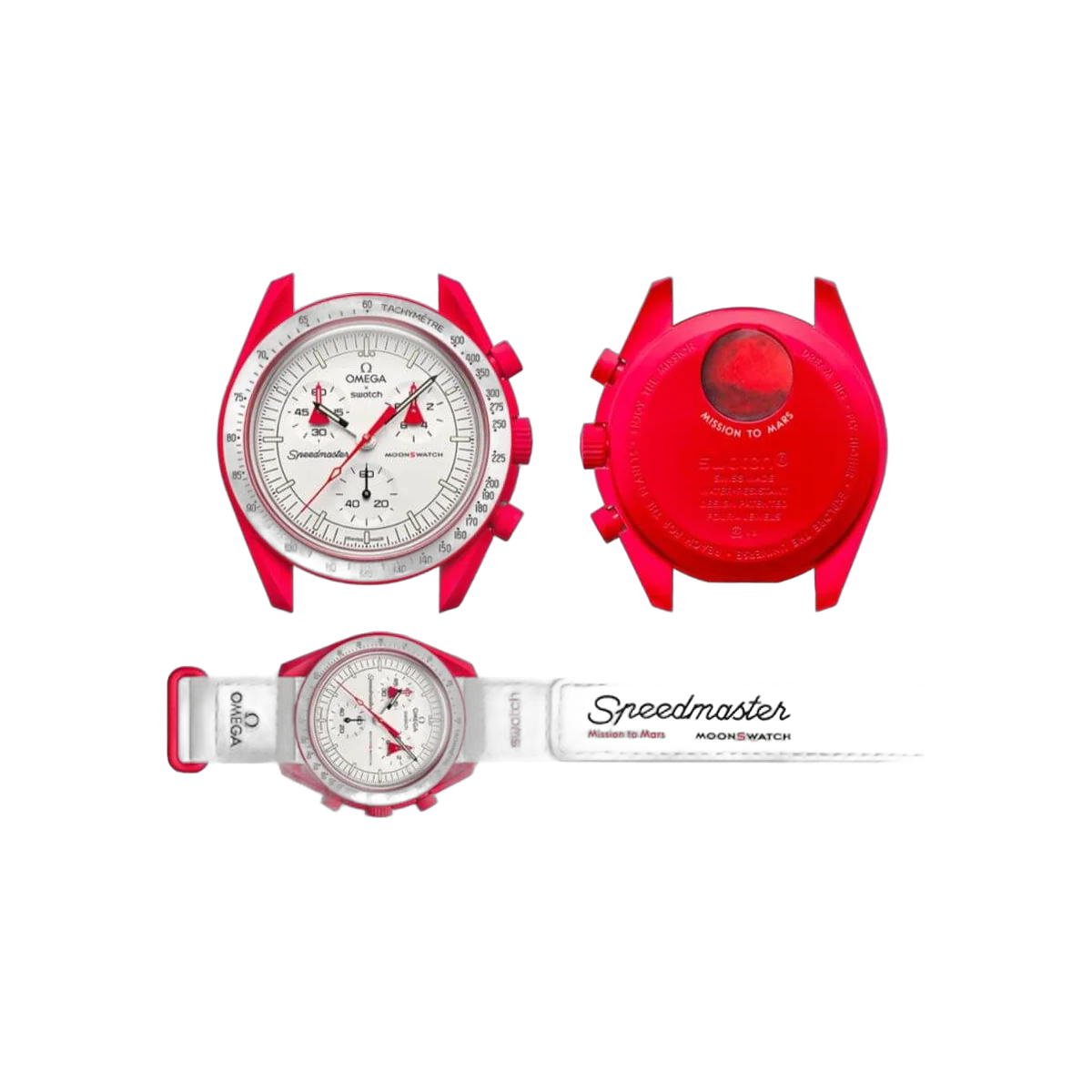 Omega X Swatch Mission To Mars So33R100 Moonswatch Red Bioceramic 42Mm White Straps Unisex Watch – additional product photo 6