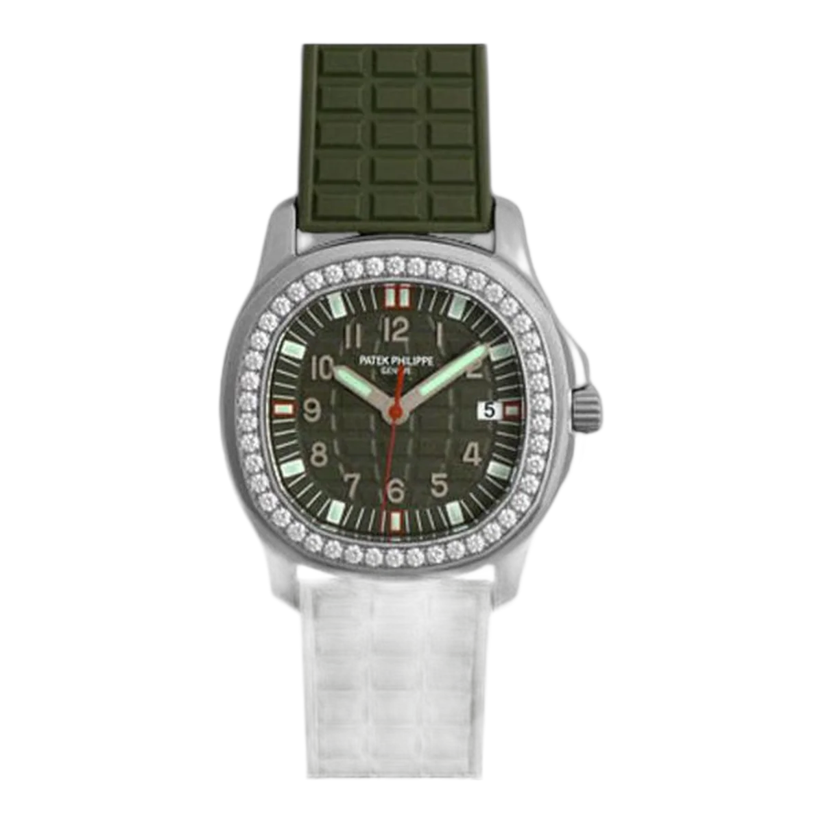 Patek Philippe Aquanaut Luce 5067A-013 Khaki Green Diamond-Set Bezel 35.75Mm Stainless Steel Khaki Green Rubber Straps Ladies Watch