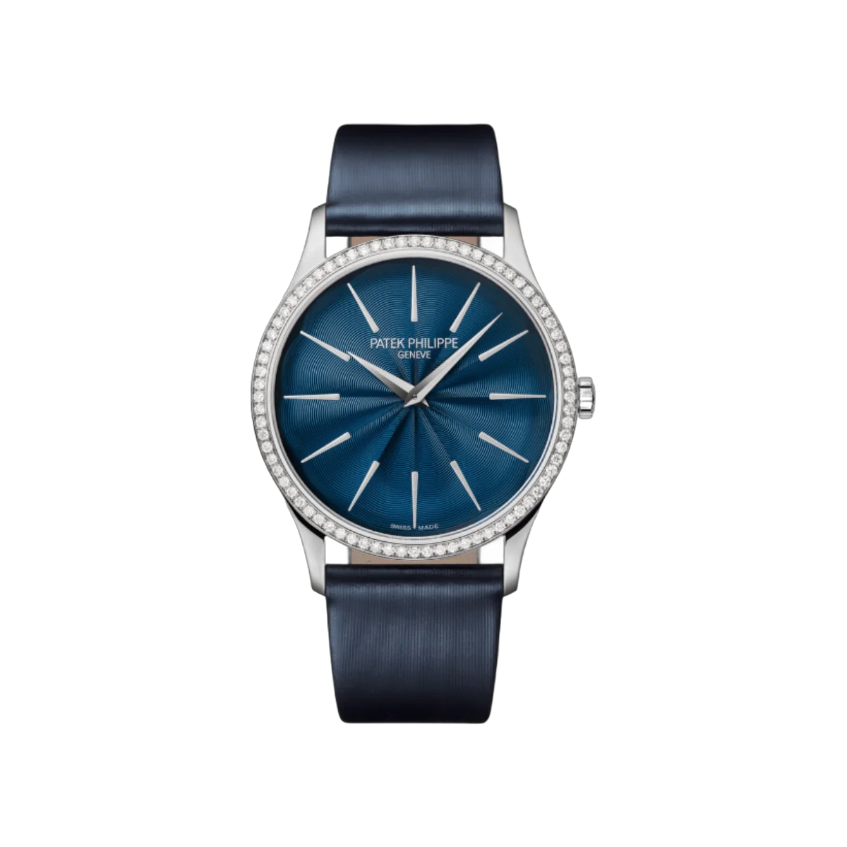 Patek Philippe Calatrava 4997/200G-001 Blue Dial Diamond Bezel 18K White Gold Blue Satin Straps