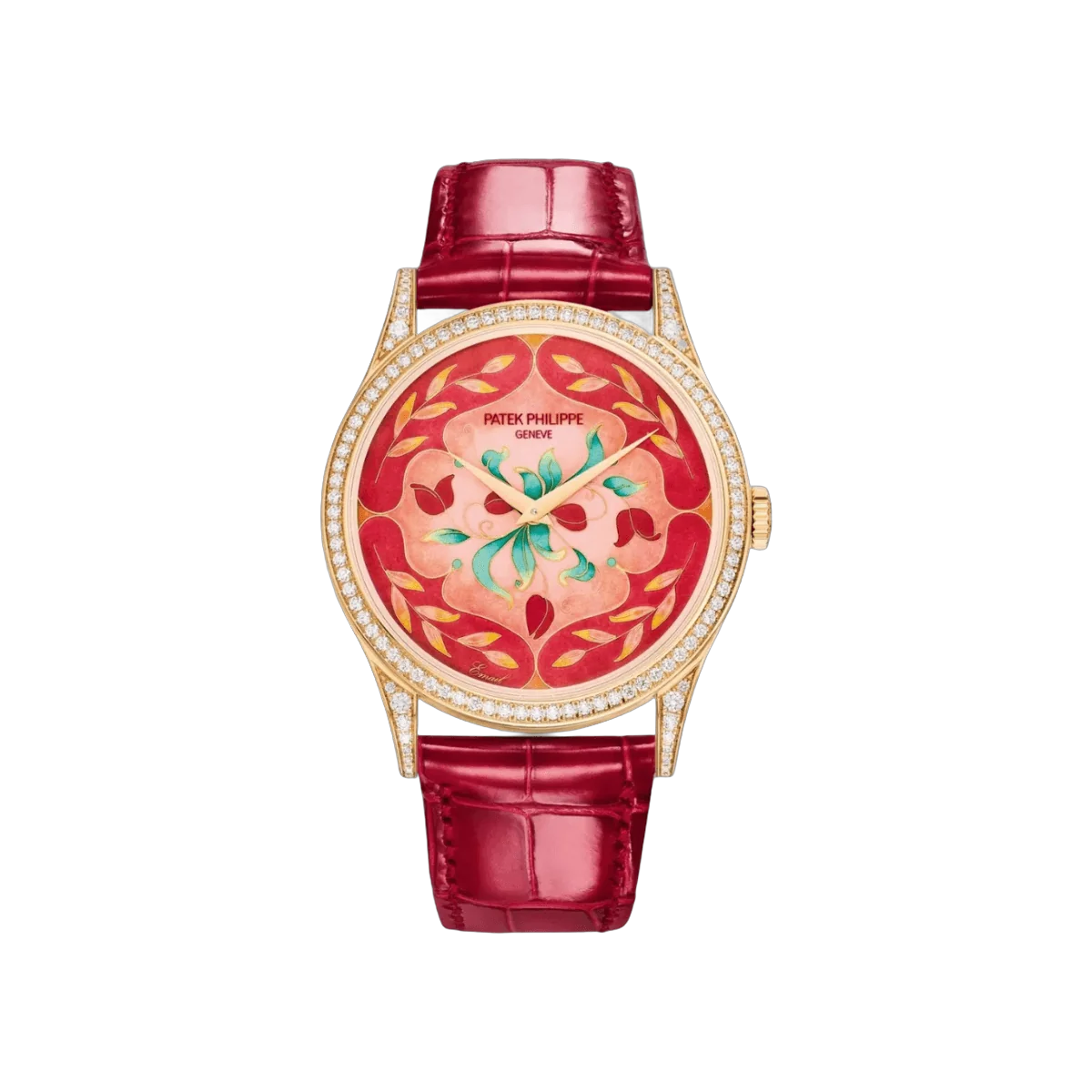 Patek Philippe Calatrava 5077/100R-041 Floral Caprice Rare Handcrafts 37mm Red Dial Womens Watch