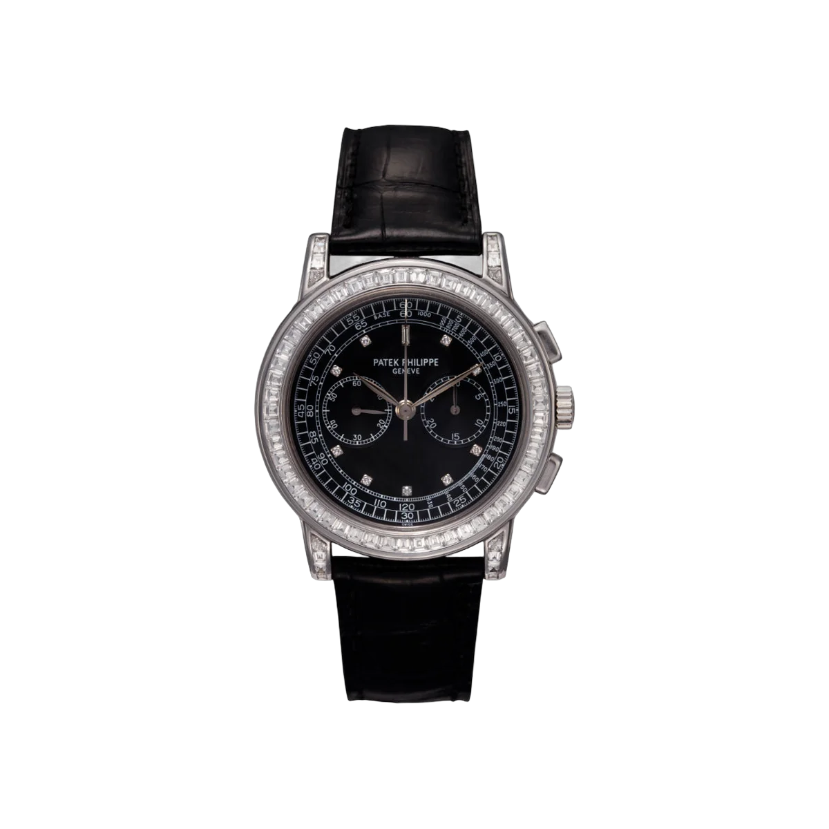 Patek Philippe Chronograph 5071G-001 White Gold Baguette Diamond Bezel 42mm Black Dial Men's Watch