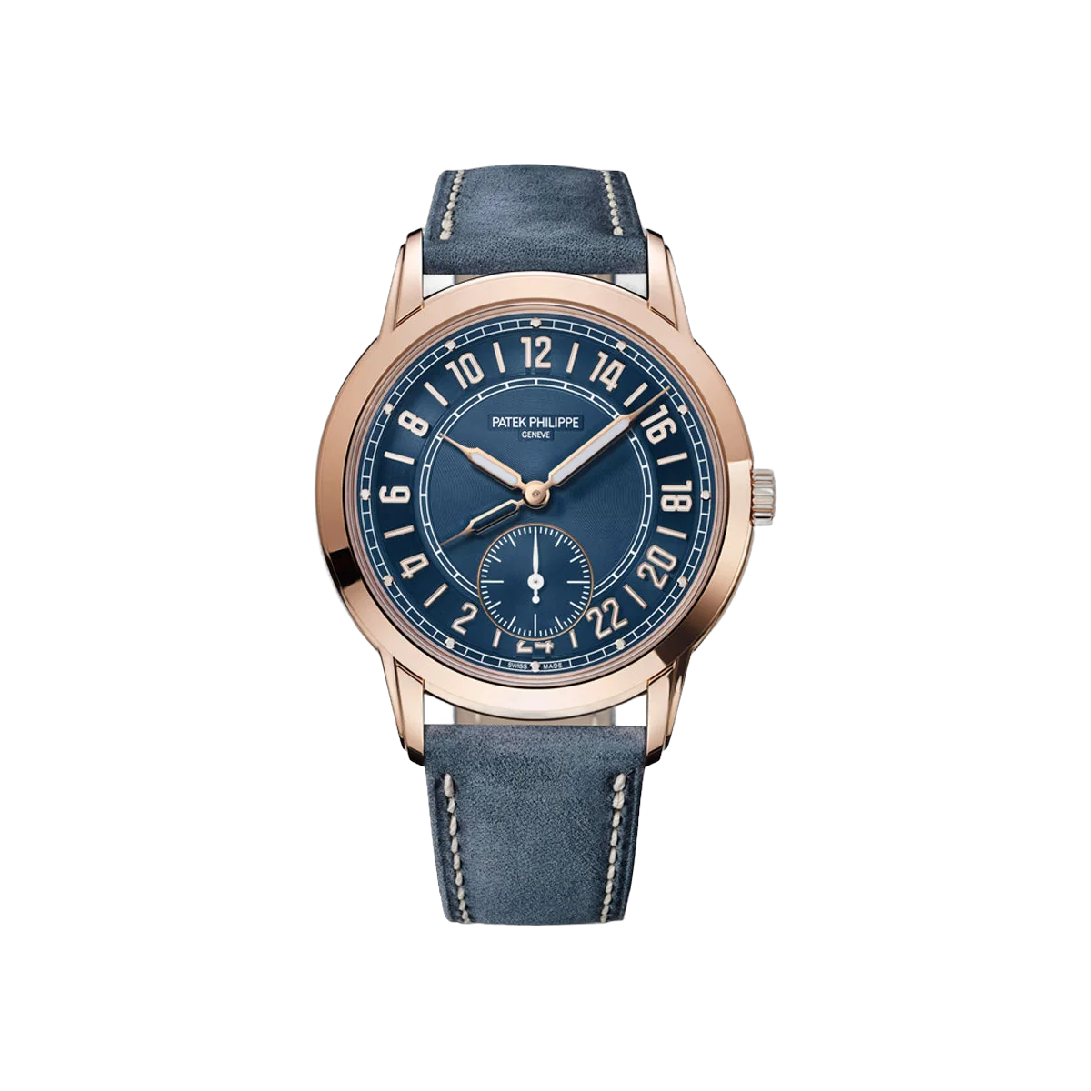 Patek Philippe Complications Calatrava 5224R-001 Travel Time 18K Rose Gold 24-hour display Blue Dial 42mm Men's Watch