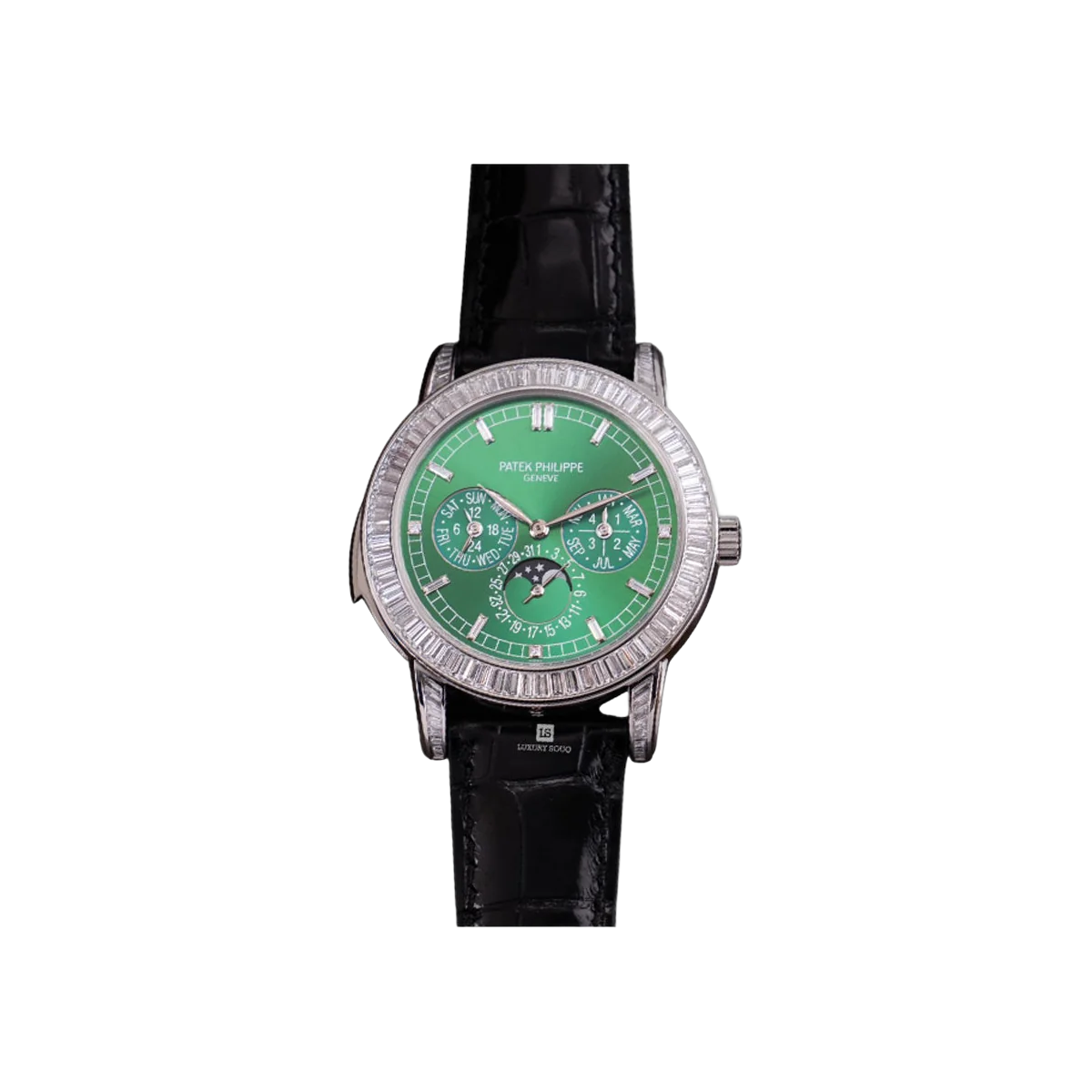 Patek Philippe Grand Complications 5073P-011 Platinum Baguette Diamonds 42mm Green Dial Men's Watch