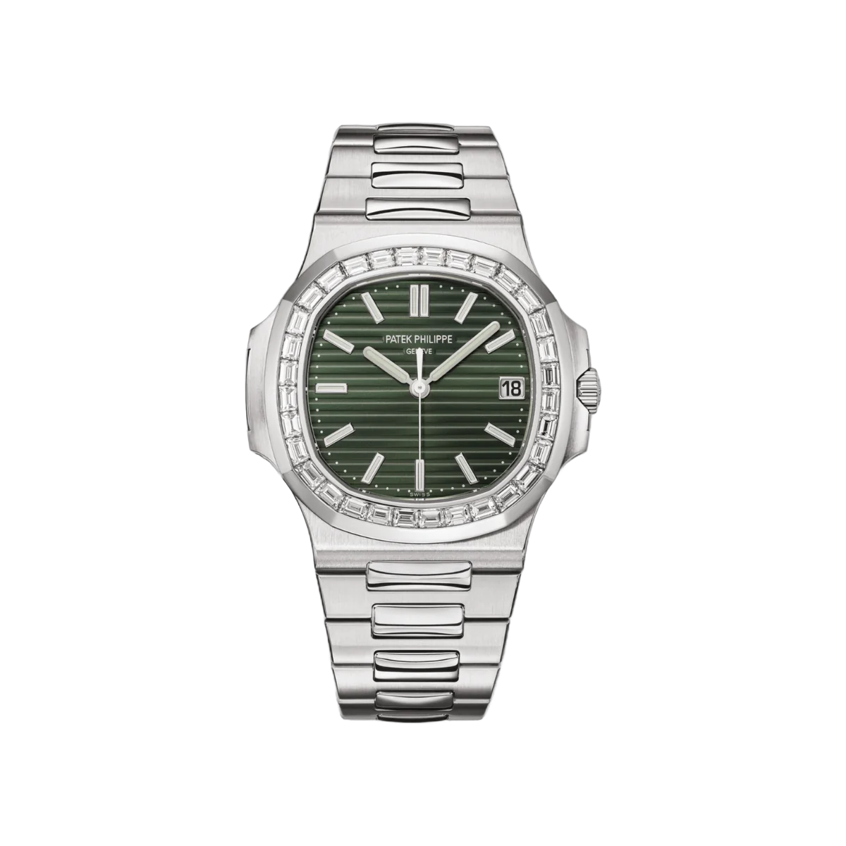 Patek Philippe Nautilus 5711/1300A-001 Baguette-Cut Bezel 40mm Olive Green Index Dial Mens Watch