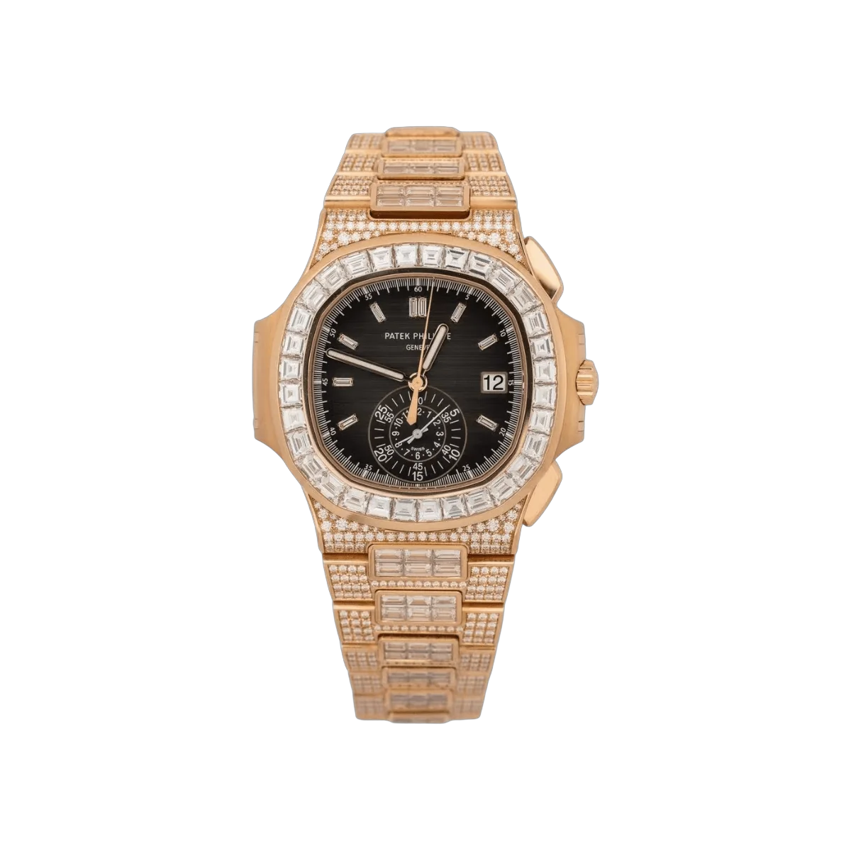 Patek Philippe Nautilus 5980/1400R-011 18K Rose Gold Full Diamond Chronograph Date Baguette 40mm Black Dial Mens Watch – additional product photo 2