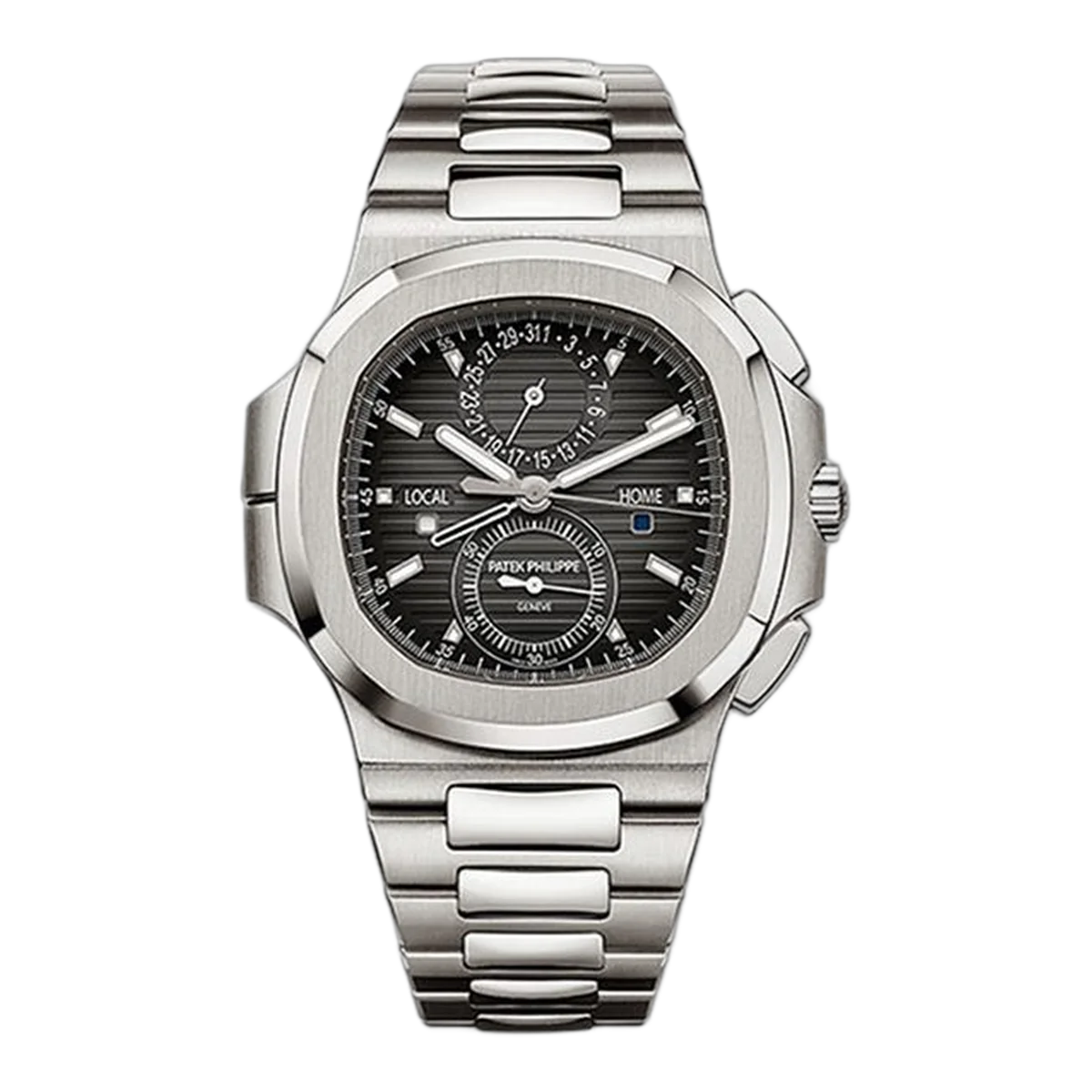 Patek Philippe Nautilus 5990/1A-001 Black Gradated Travel Time Chronograph 40.5Mm Stainless Steel Men's Watch