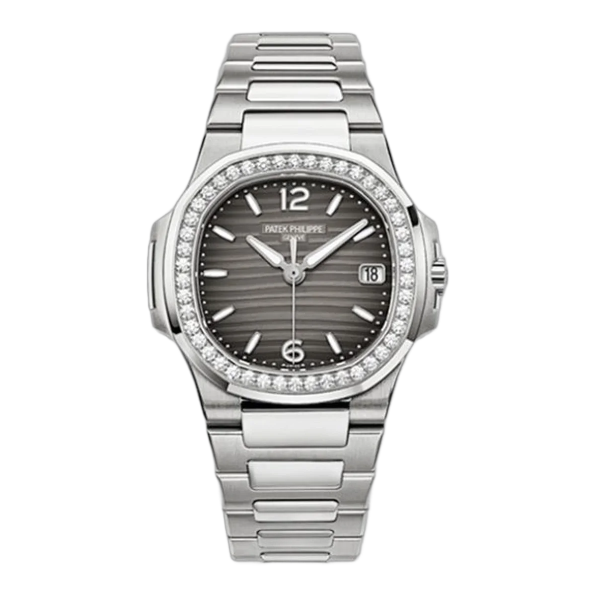 Patek Philippe Nautilus 7010/1G-012 18K White Gold Slate Dial With Diamond-Set Bezel Ladies Watch