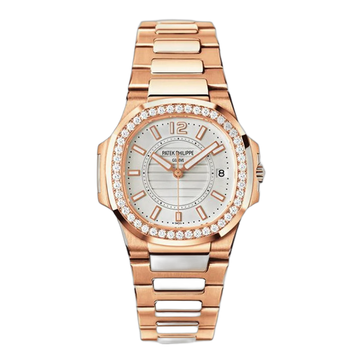 Patek Philippe Nautilus 7010/1R-001 18K Rose Gold White Dial Diamond-Set Bezel Ladies Watch