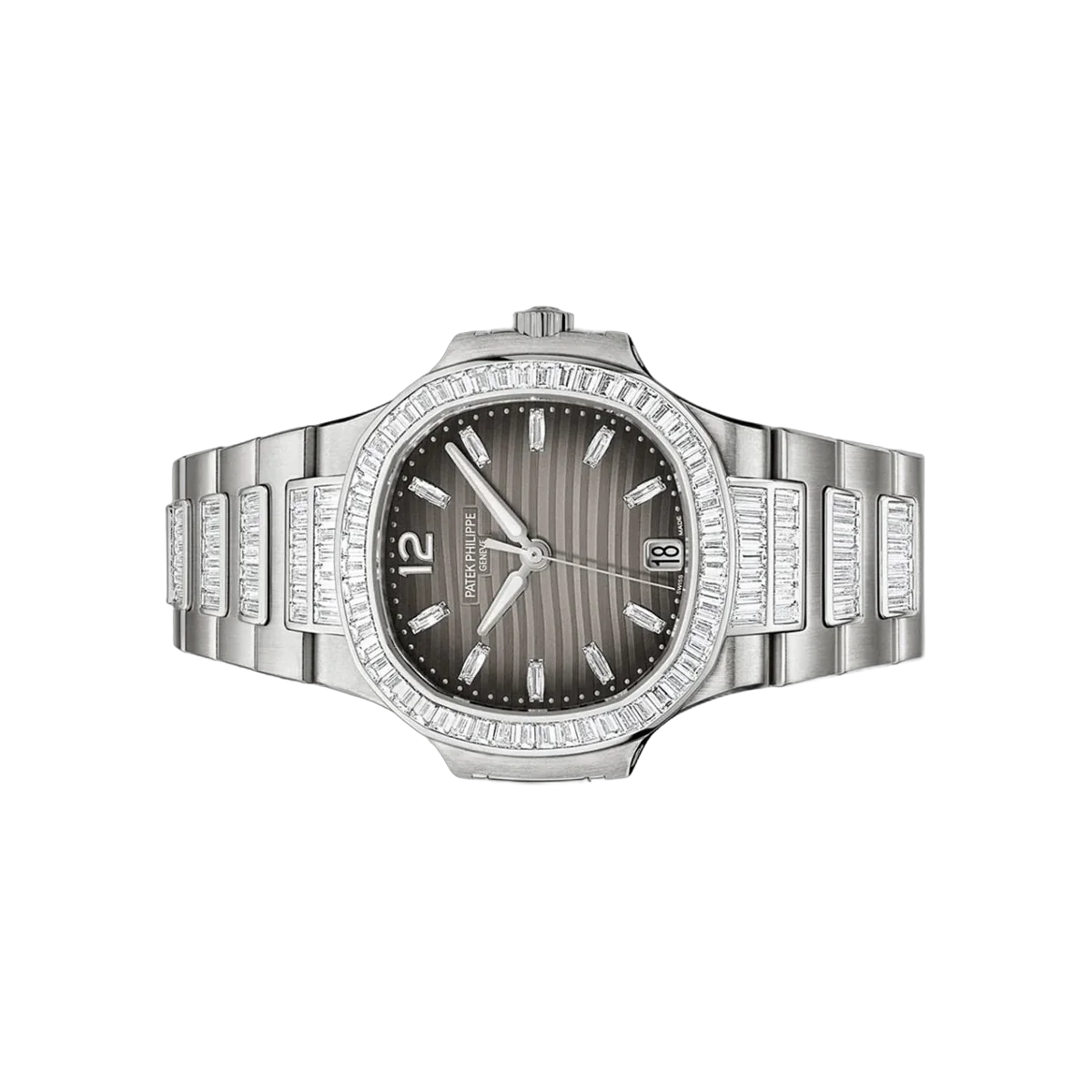 Patek Philippe Nautilus 7014/1G-001 Haute Joaillerie White Gold Baguette-cut Diamonds Bezel 33.5mm Gray Dial Ladies Watch – additional product photo 2