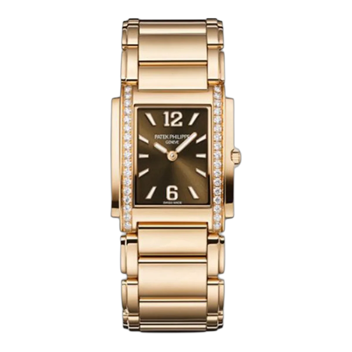 Patek Philippe Twenty~4 4910/1201R-001 Chocolate Brown Dial Diamond-Set Bezel 25Mm X 30Mm 18K Rose Gold Ladies Watch