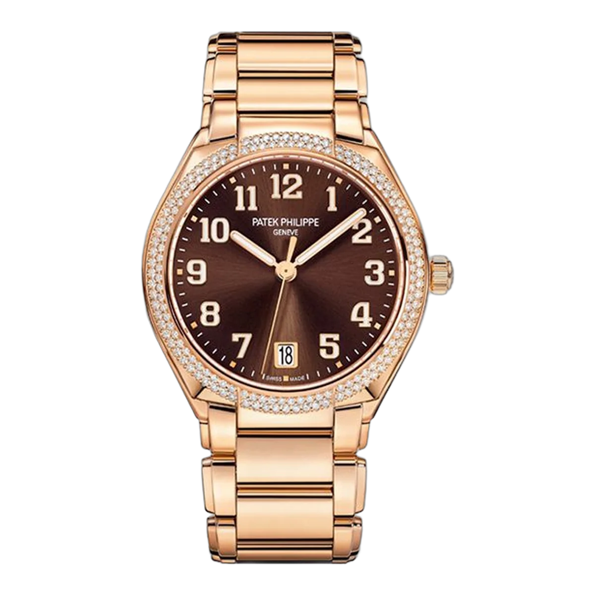Patek Philippe Twenty~4 7300/1200R-001 18K Rose Gold Brown Sunburst Dial Diamond-Set Ladies Watch