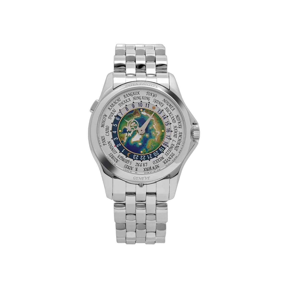 Patek Philippe World Time 5131/1P-001 Platinum 40mm Silver Dial Depicting a World Map Men's Watch