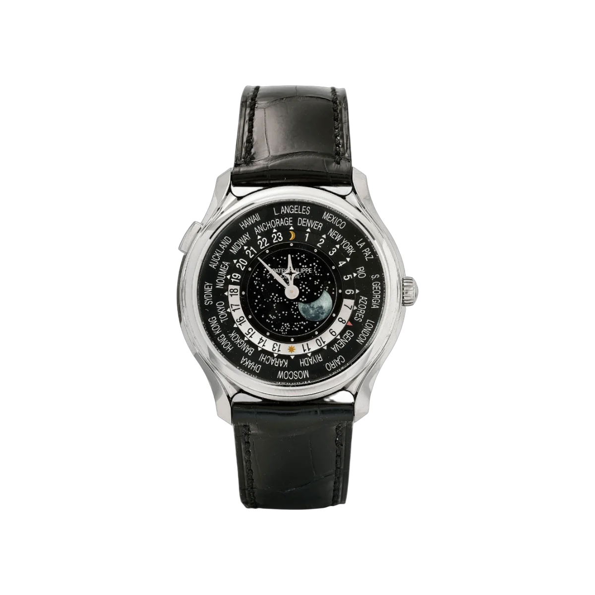 Patek Philippe World Time MoonPhase 5575G-001 White Gold 175th Anniversary 40mm Black Mens Watch