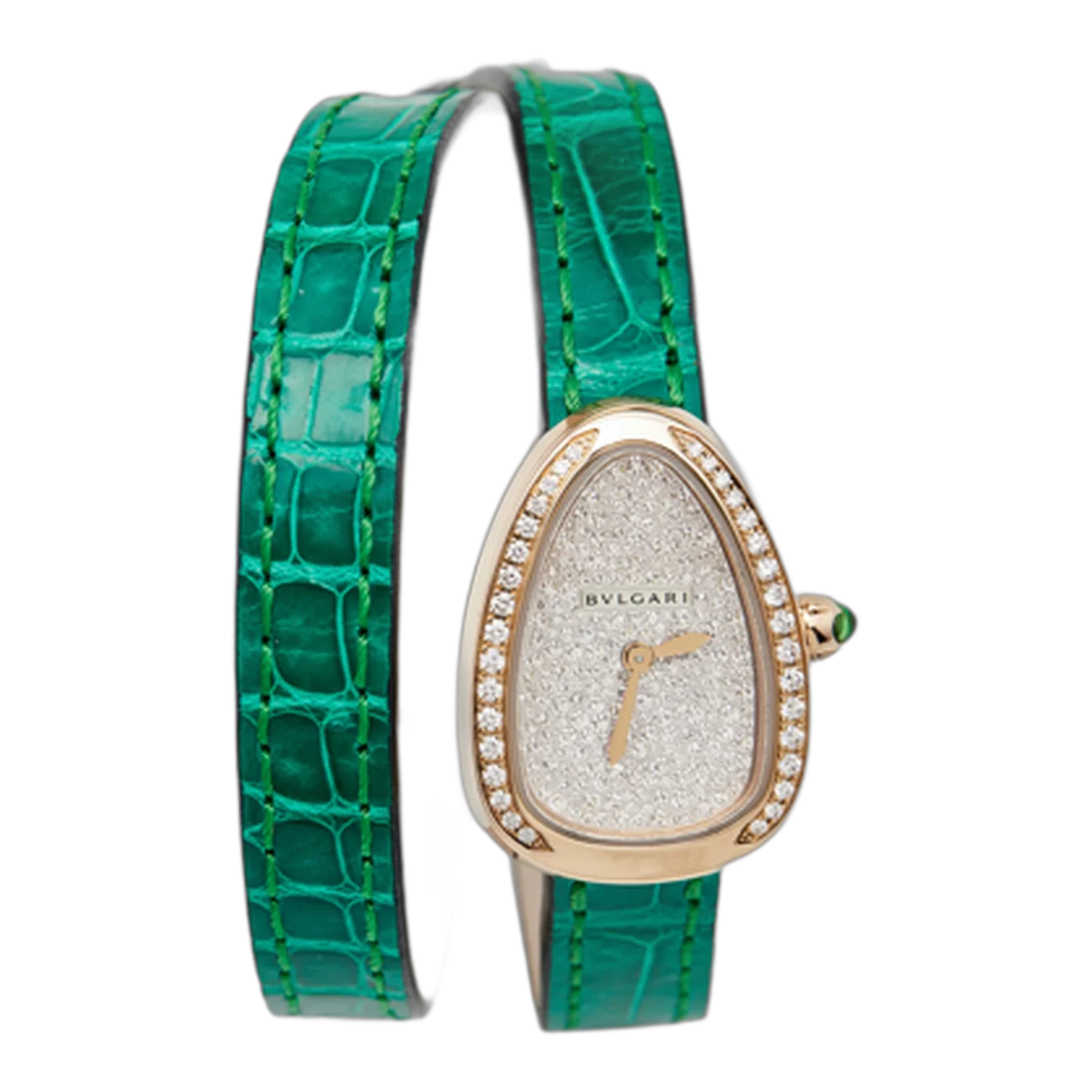 Pave 18k Rose Gold Diamond Alligator Serpenti REF 102825 Women's Wristwatch 27 Mm In Silver