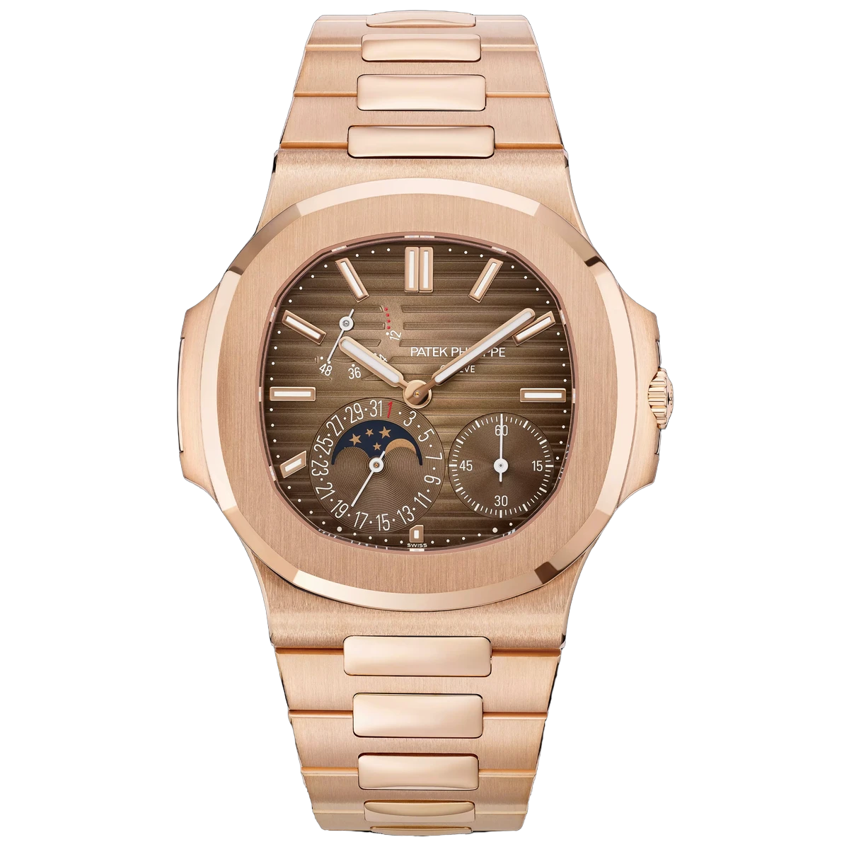 Patek Philippe Nautilus 5712/1R-001 18K Rose Gold Sunburst Self-Winding 40mm Brown Indices Dial Mens Watch