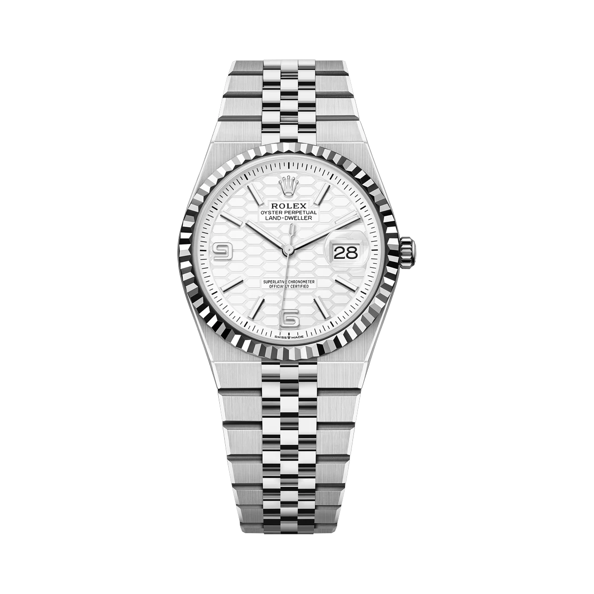 Rolex Land-Dweller 127234-0001 Oyster Steel & White Gold Honeycomb Motif Dial 36mm Ladies Watch