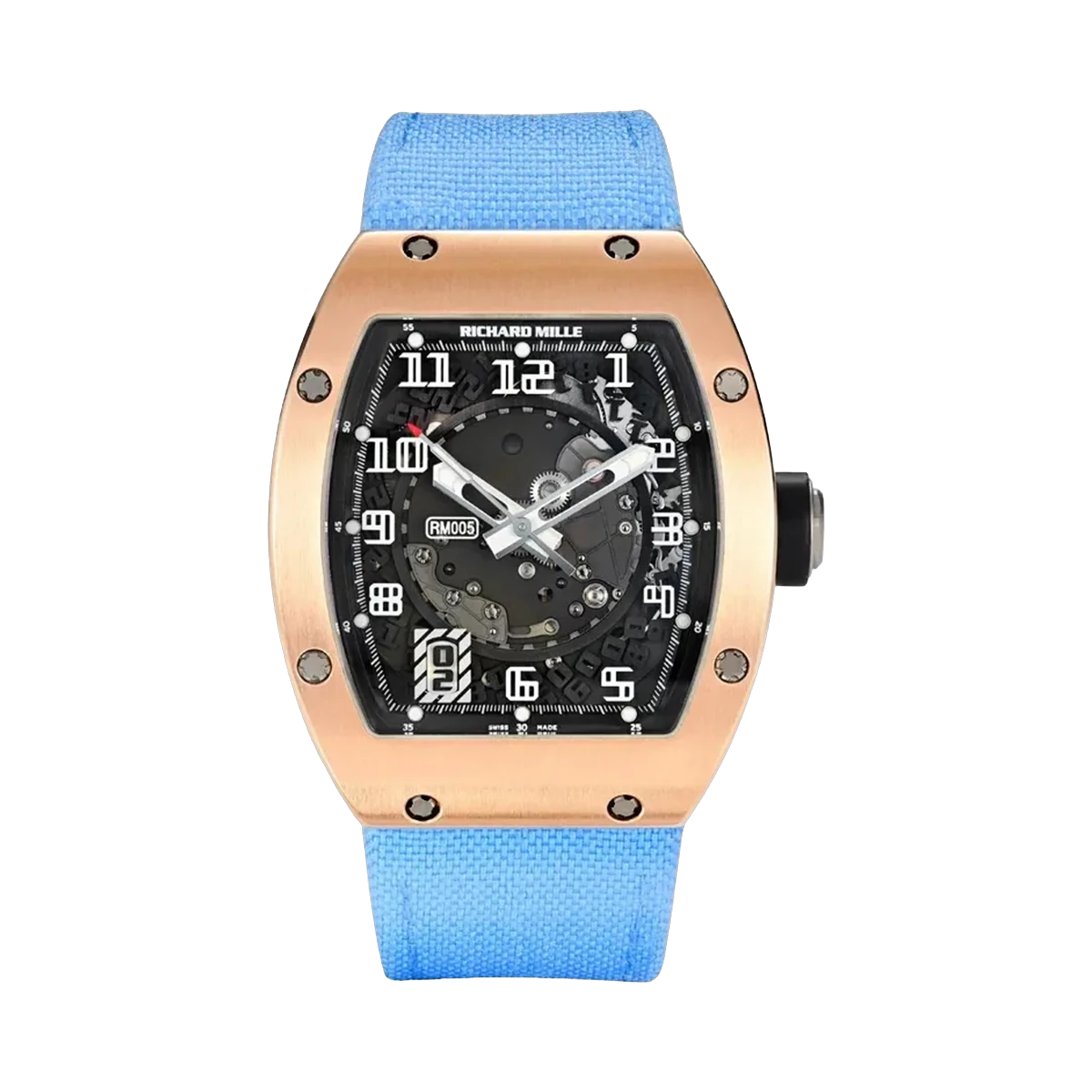 Richard Mille Rm 005 Automatic 18K Rose Gold Blue Rubber Straps