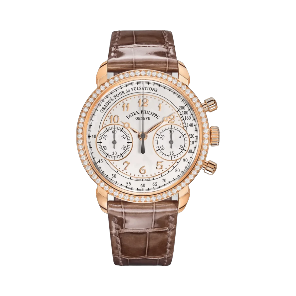 Patek Philippe Complications 7150/250R Chronograph 18k Rose Gold Brown Alligator Leather Strap
