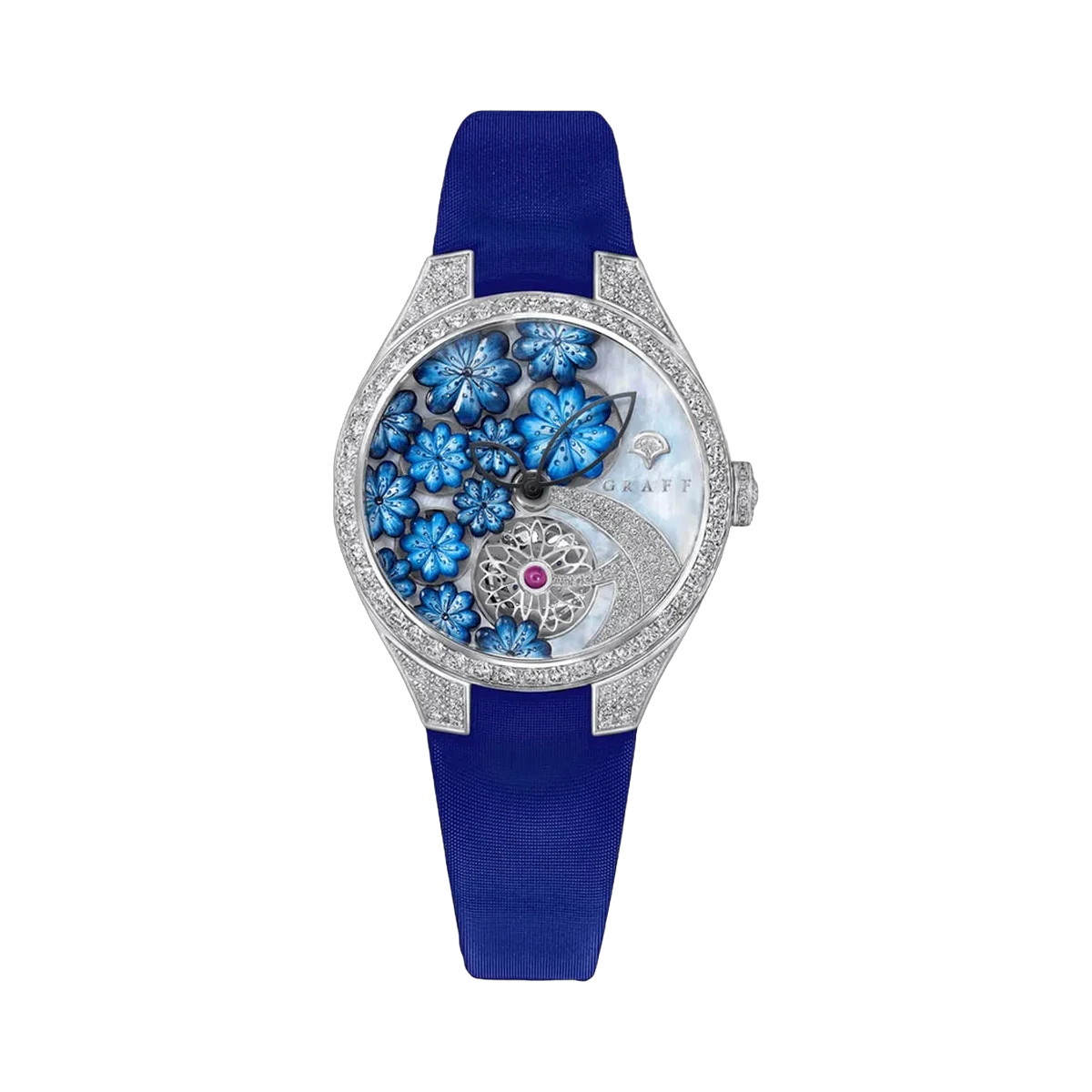 Graff MasterGraff Technical Floral MGFA37WGSLDMPA White Gold 37mm Mop Blue Dial Ladies Watch