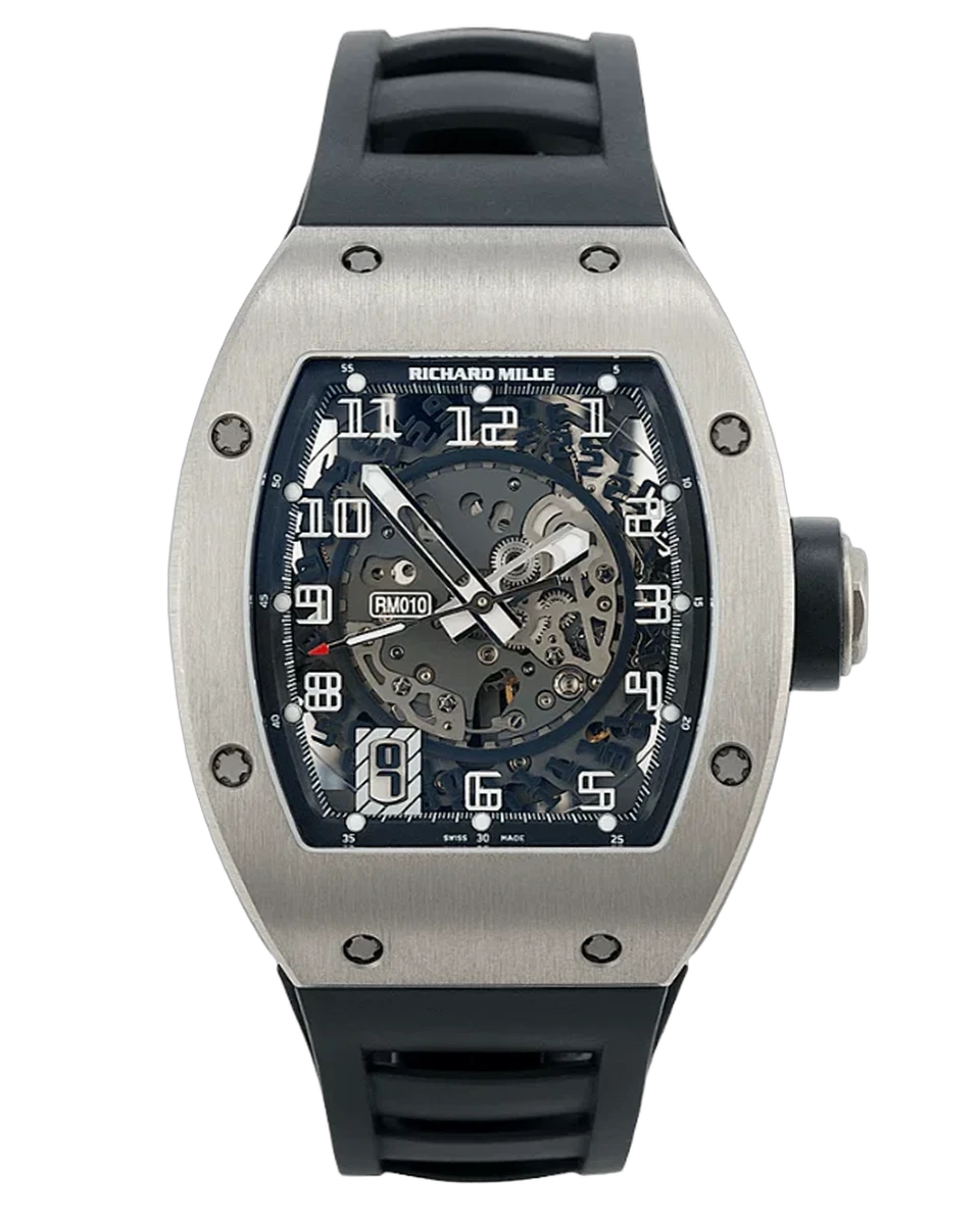Richard Mille Rm 010 Ti 镂空表盘自动 48 X 39.3 毫米钛黑色橡胶表带男士手表