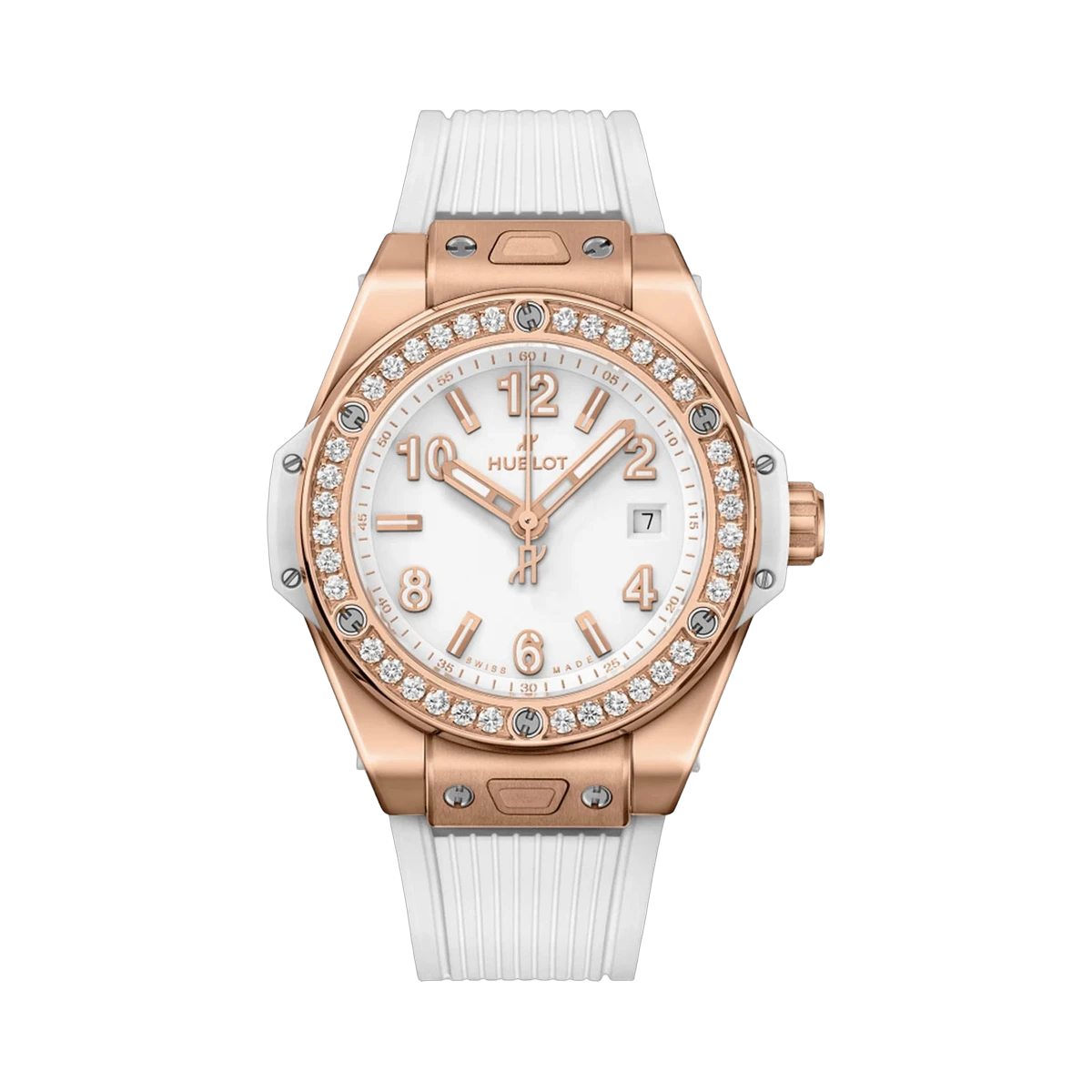 Hublot Big Bang One Click King Gold White Dial Diamond Bezel 485.OE.2080.RW.1204 33mm 18K Rose Gold