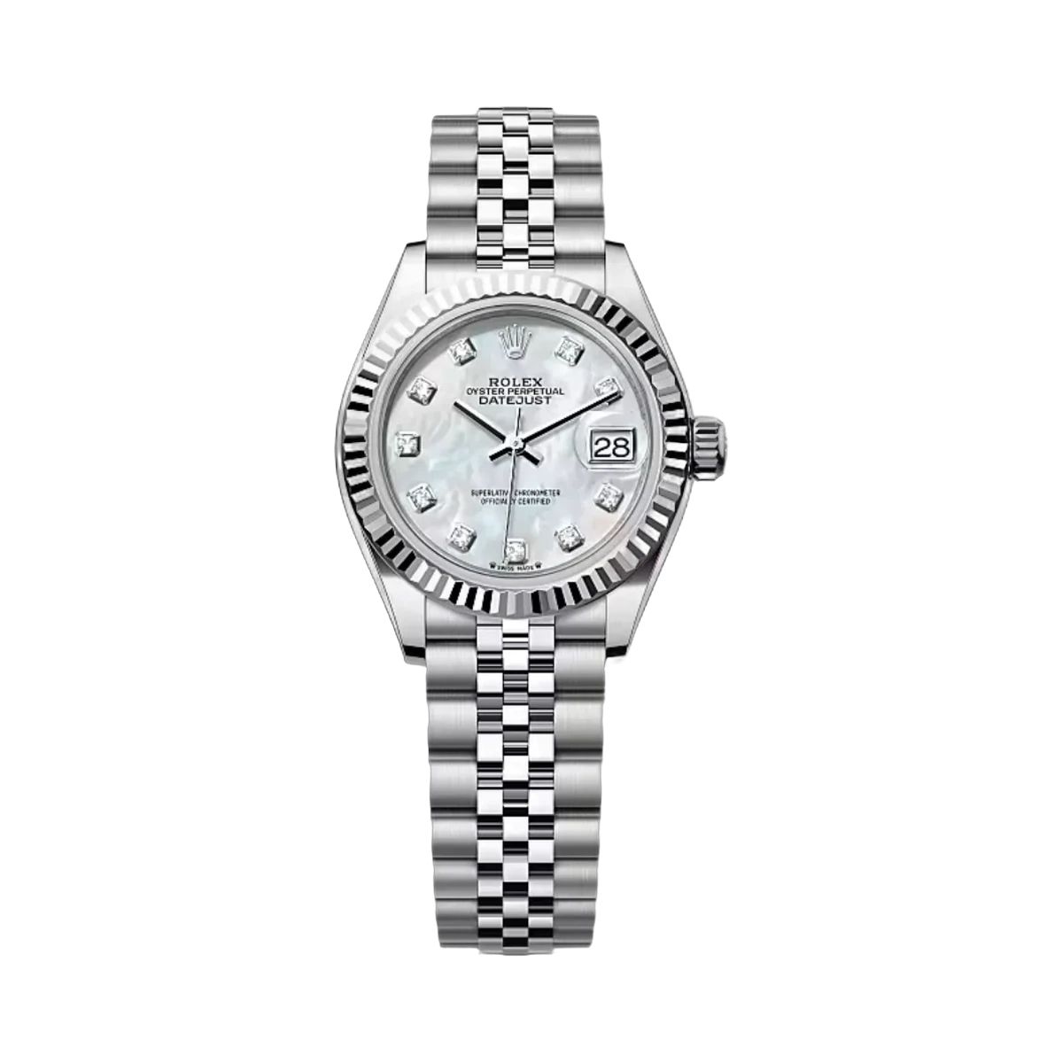 劳力士 Lady-Datejust 279174-0009 蚝式钢 - 白金白色 MOP 表盘 28 毫米女士手表
